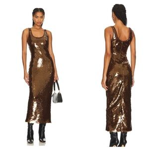 CULTNAKED Tan Dress in Brown Midi Sequin Cocktail Revolve Size XXS NWT